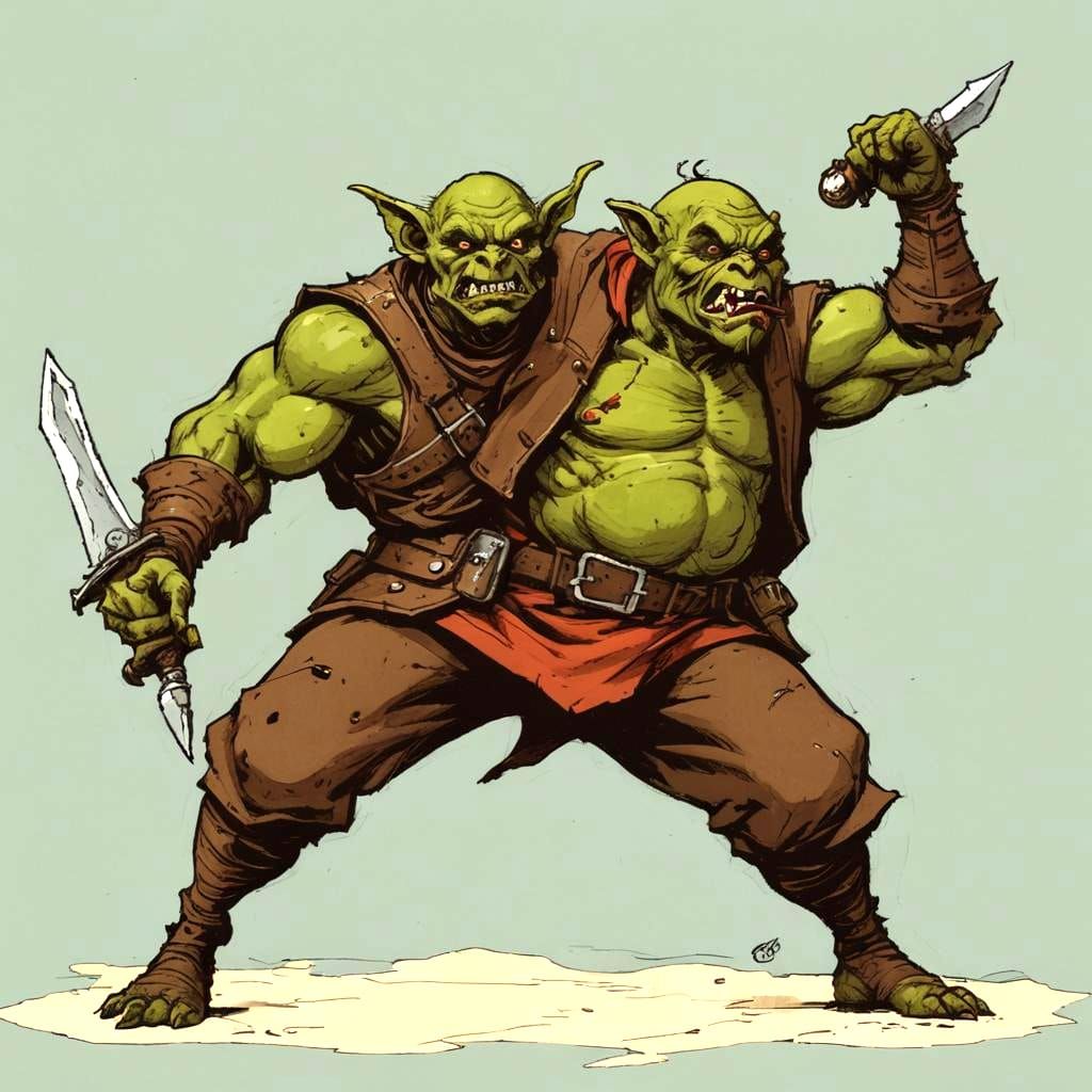 Adventurer Battles Goblin in Comic Book Style