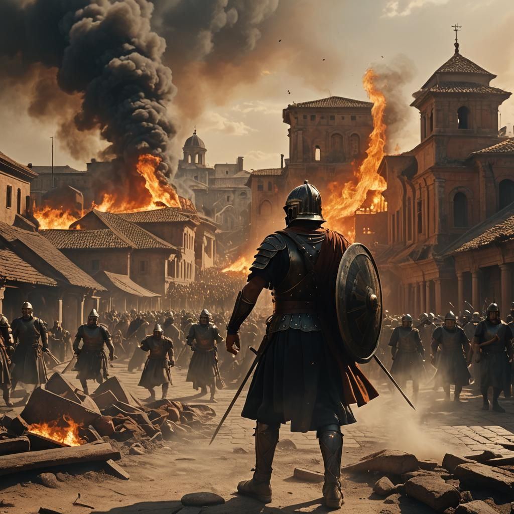 Byzantium Sacked by Roman Army, Photorealistic Film Still