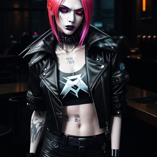 Cyberpunk Goth Fashion Model with Chrome Skin