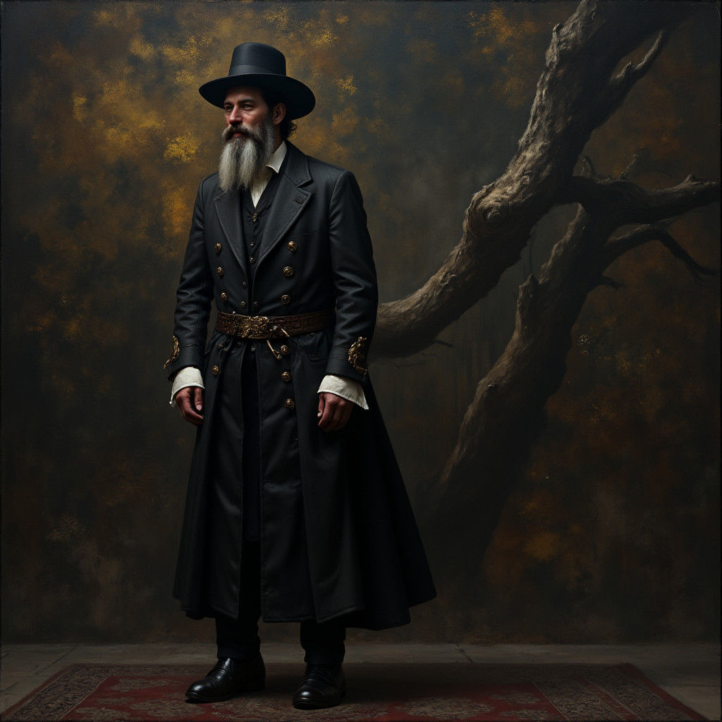 Mystical Hasidic Warrior in Dreamlike Landscape
