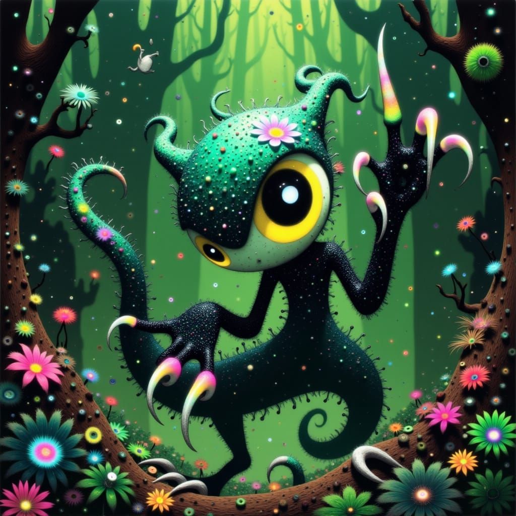 Whimsical Life Monster in Mystical Forest