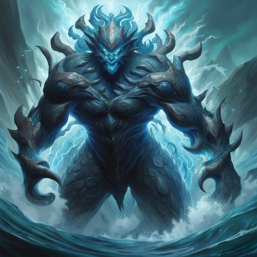 Fierce Water Elemental Creature in Dark Fantasy Style