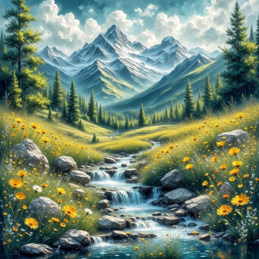 Impressionist Summer Meadow in Serene Natural Beauty