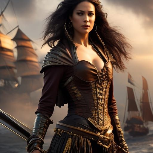 Intricate Portrait of a Female Pirate in Oil