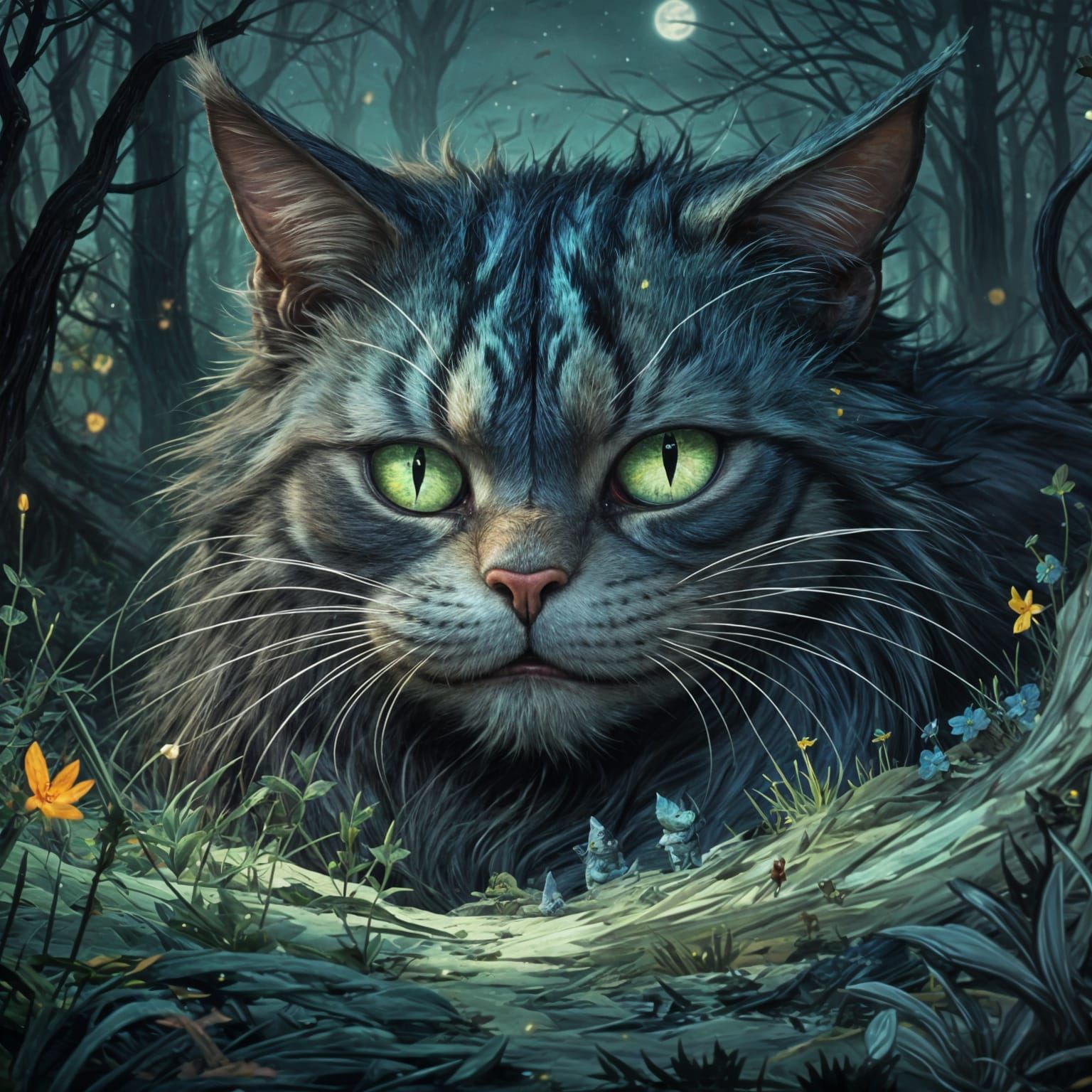 Giant Cheshire Cat Over Alice, Van Gogh Style