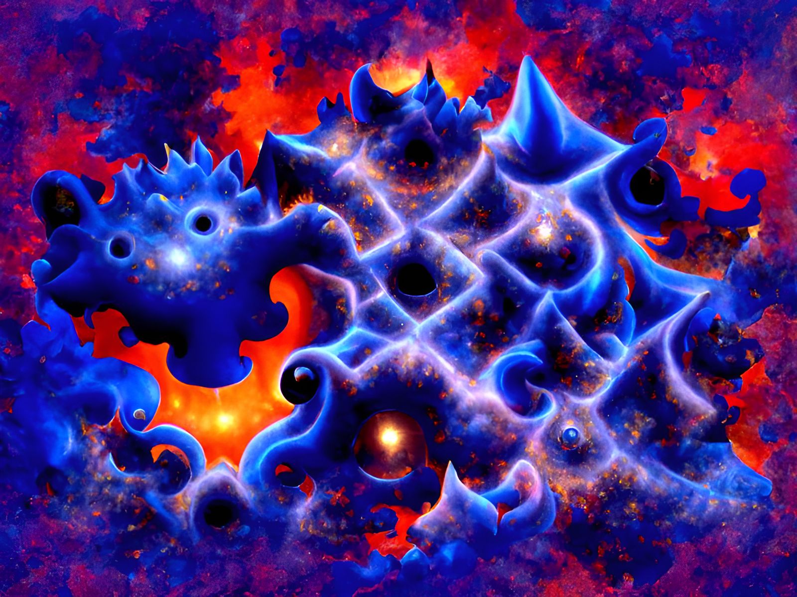 Fractal Black Hole in Dark Sky-Blue and Orange