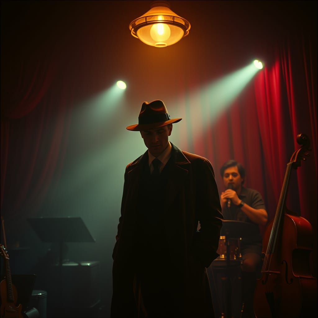 Detective in Smoky Jazz Club, Film Noir Style