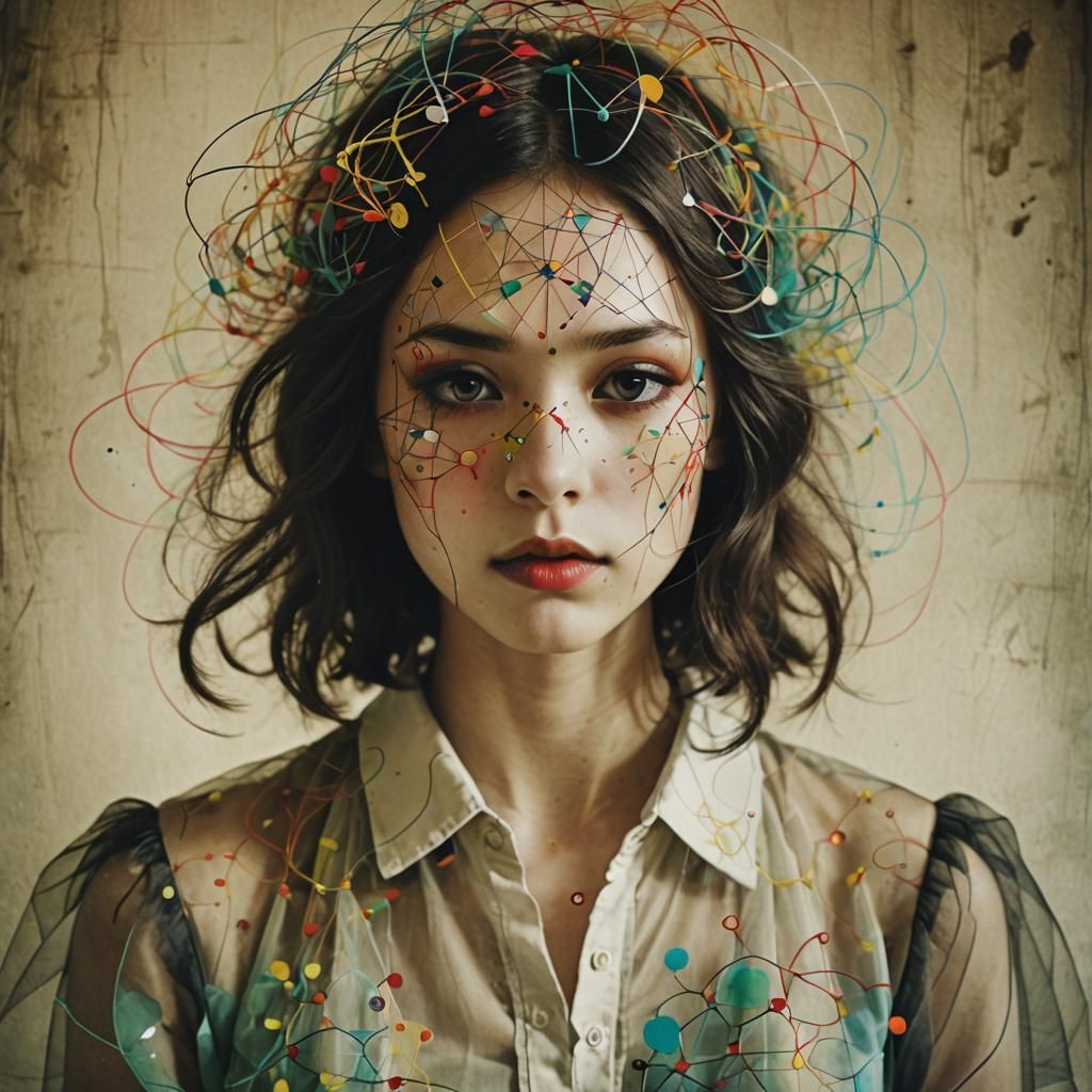 Mysterious Glitchcore Equations in Hand-Colored Photo