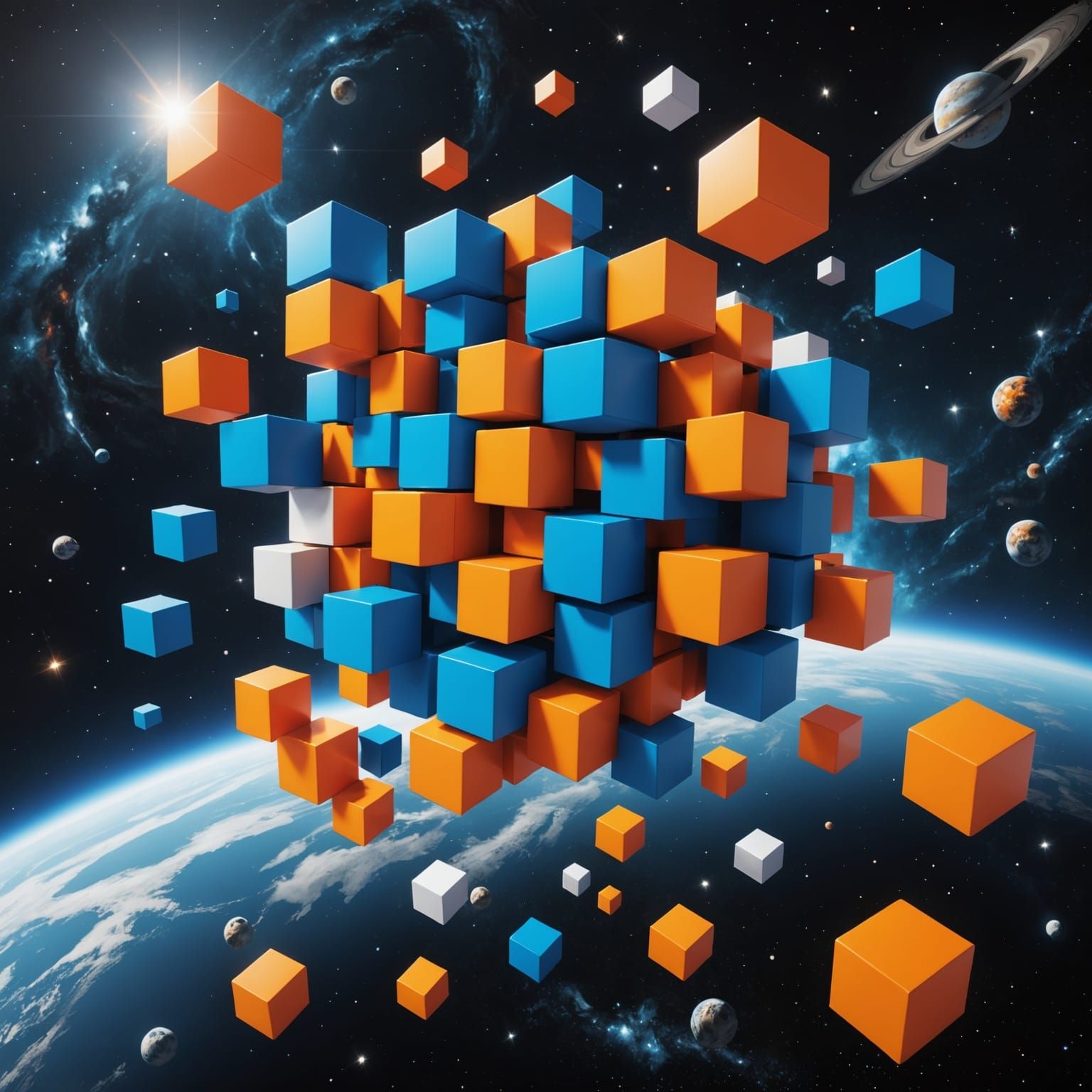 Geometric Cubes Floating in Deep Space