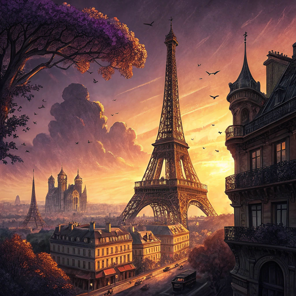 Ethereal Paris Cityscape in Dark Fantasy Style