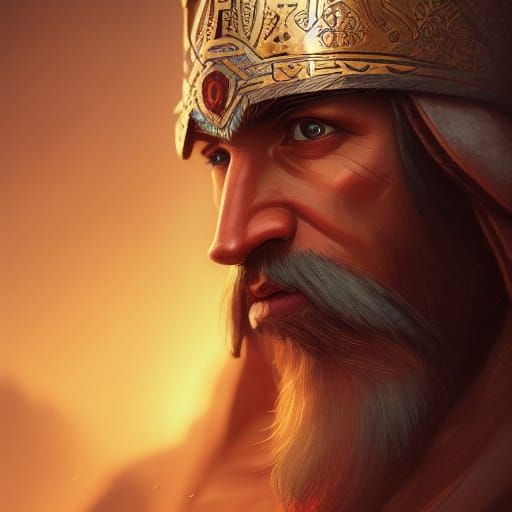 Viking Aztec King Portrait in Hyperdetailed Style