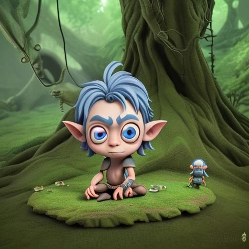 Chibi Gollum in the Shire Fantasy Illustration