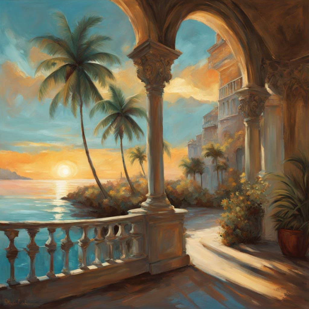 Baroque Sunset Meets Tropical Beach