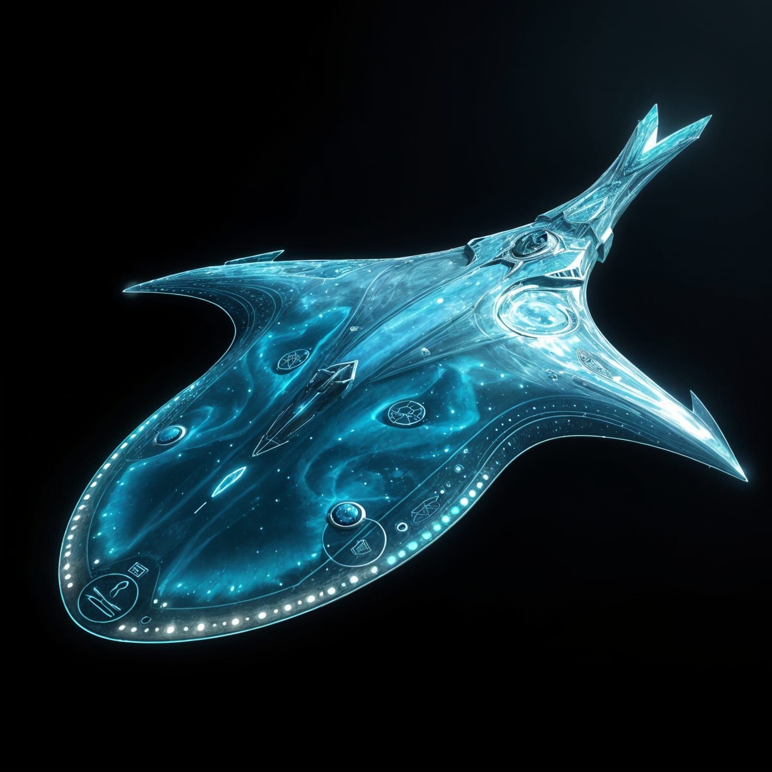 Bioluminescent Atlantean Spaceship Gliding Through Space