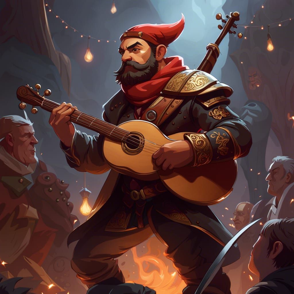 Gnome Bard Singing with Lute, Digital Art
