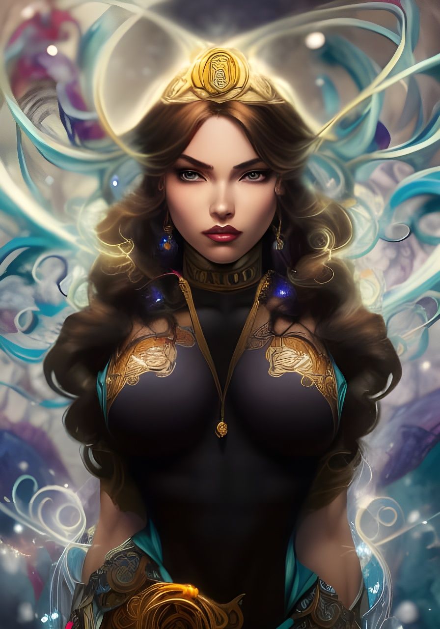 Superhero Woman with Runic Magic, Digital Art