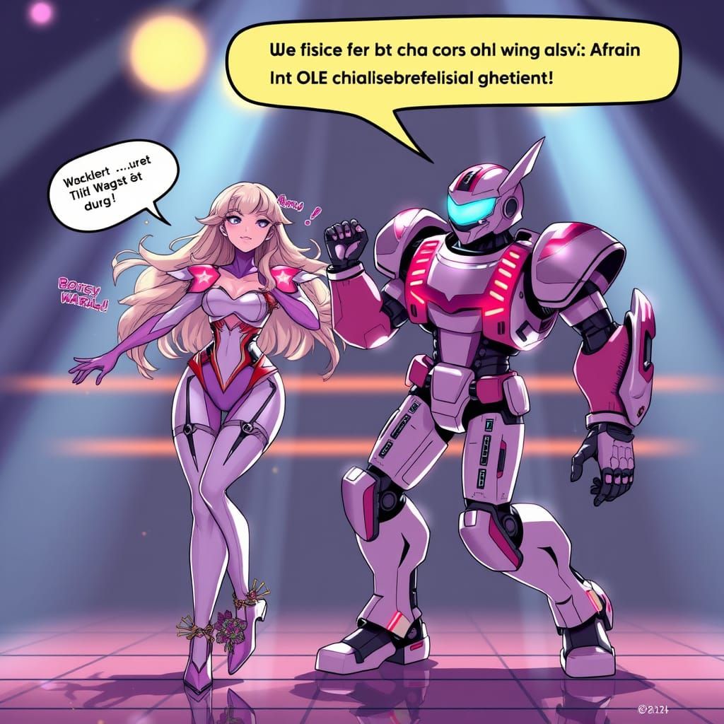 Vibrant AI Art: Dynamic Dance Battle Between Liv and AORON