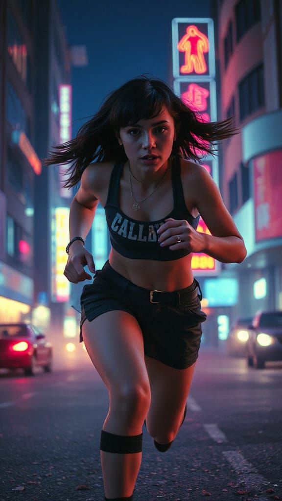 Trashpunk Runner in Dystopian Cityscape