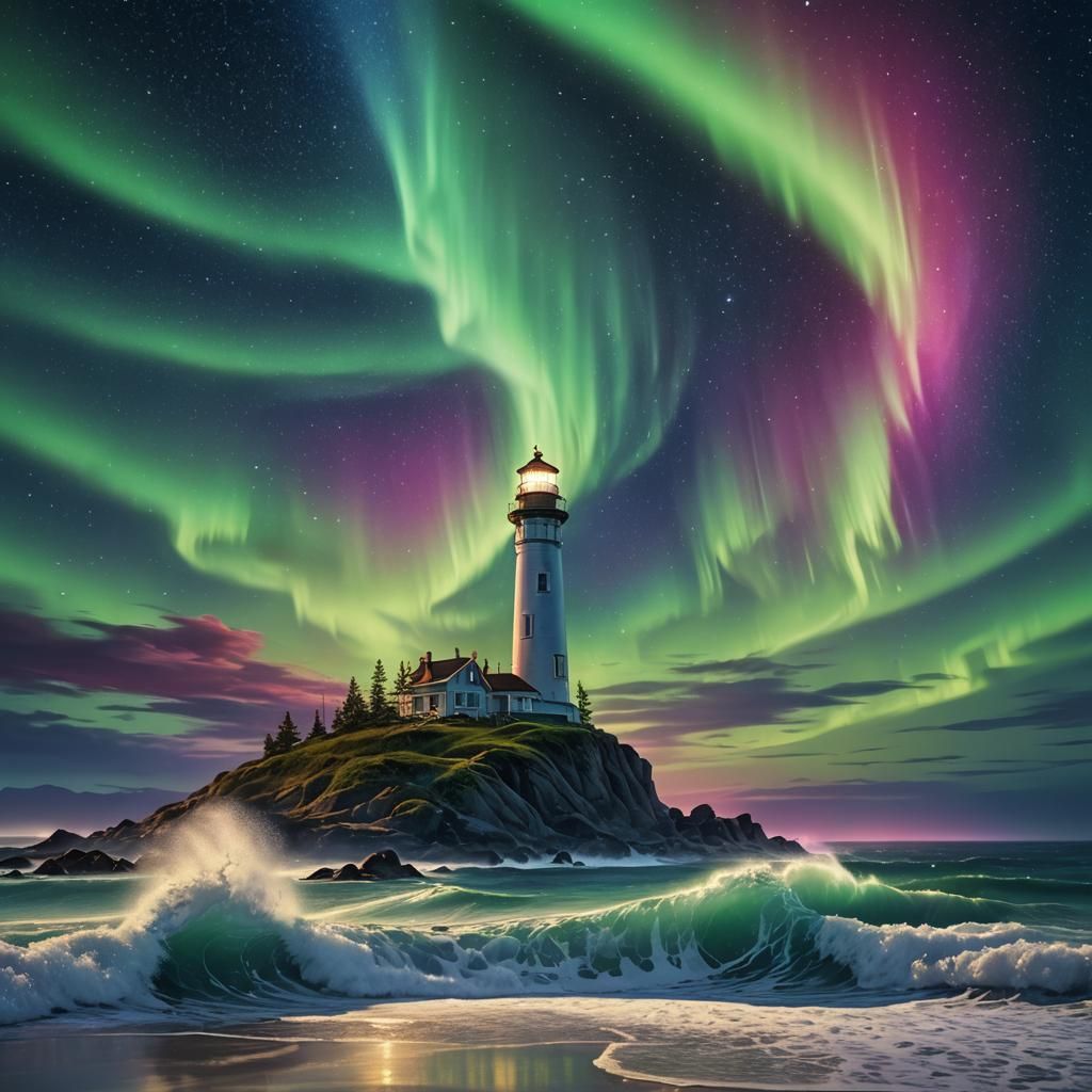 Lighthouse Under Northern Lights: Digital Matte Painting