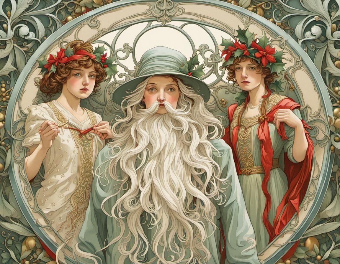 Detailed Art Nouveau Christmas Scene