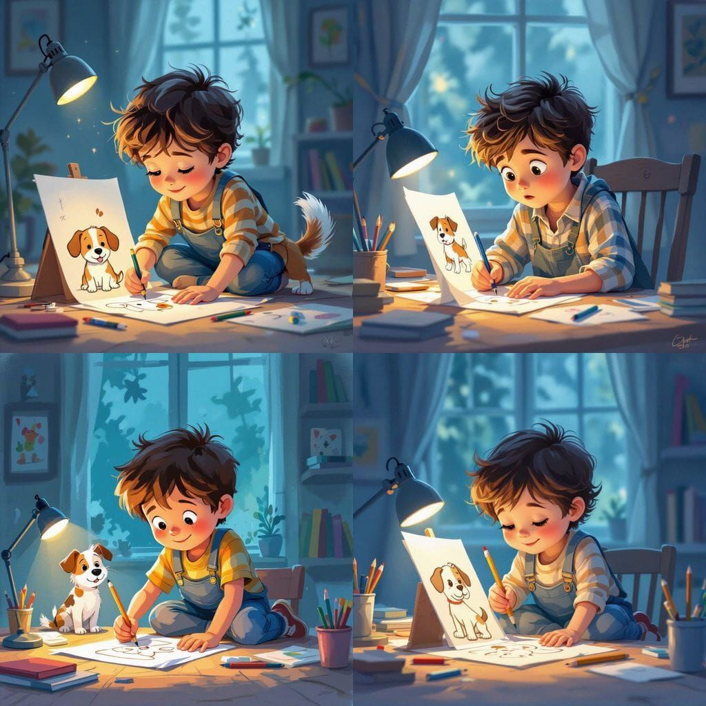 Child Draws a Dog on Paper