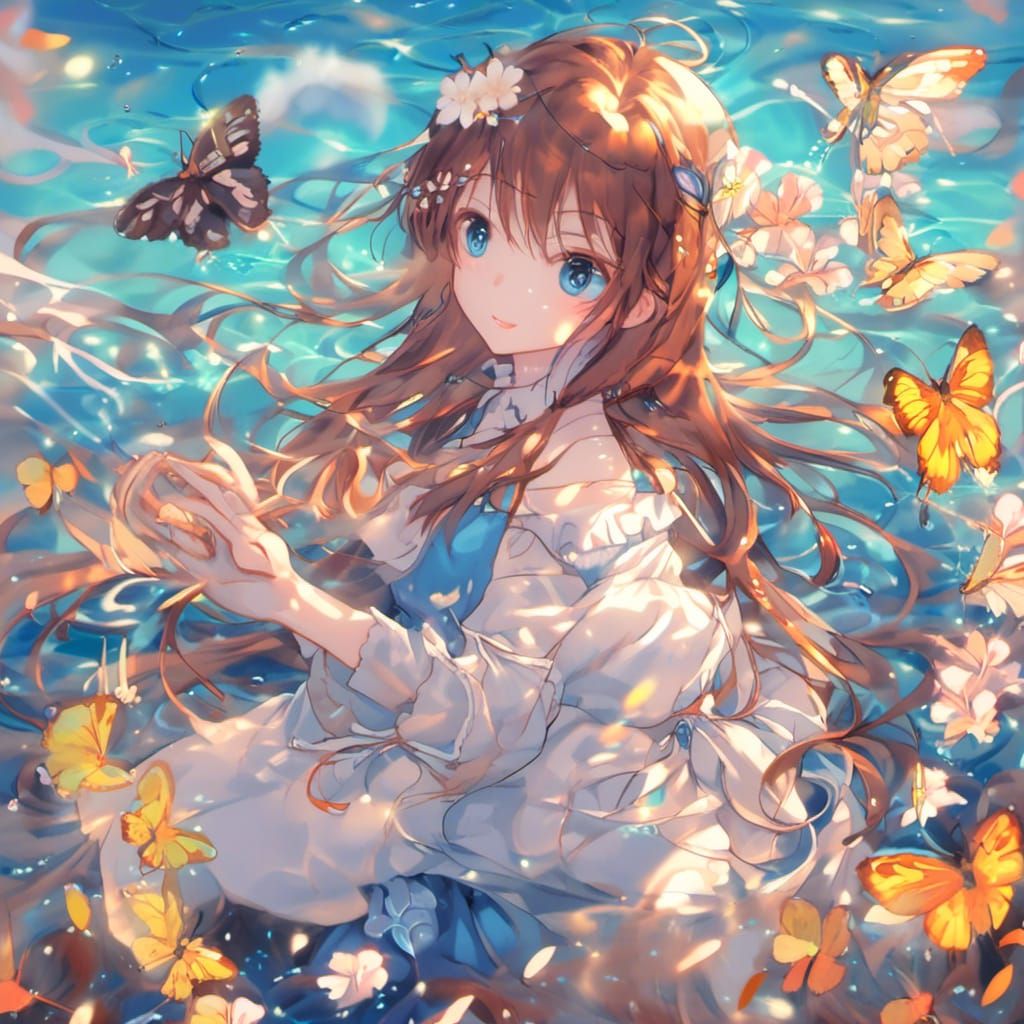 Aqua in the water with butterflies