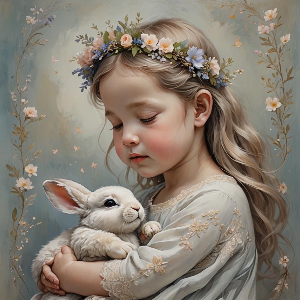 Serene Baby Girl with Lavender Teddy Bear Painting