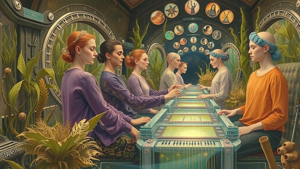 Surreal Poem Composition on Starship, Oil Painting