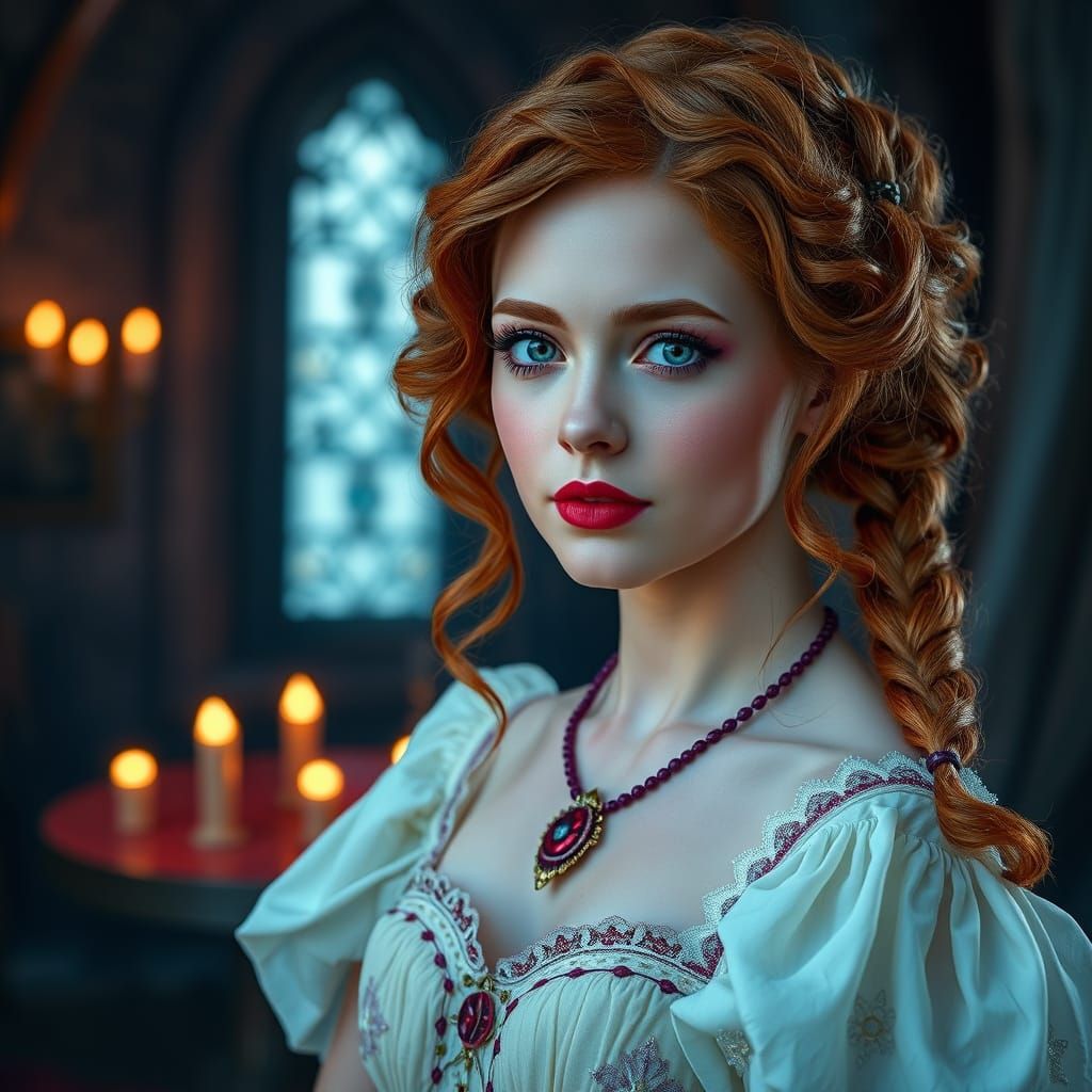 Emma Stone as Gothic Disney Princess with Red Hair