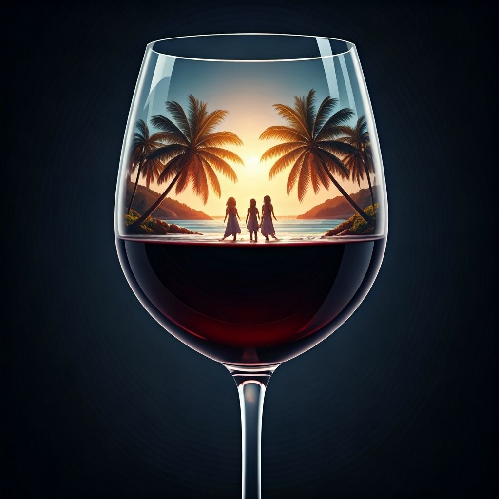 Wine Glass Reveals Serene Beach Paradise