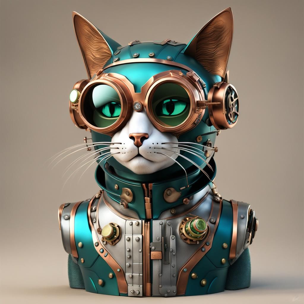 Steampunk Feline Genius in Fitted Mechanical Suit