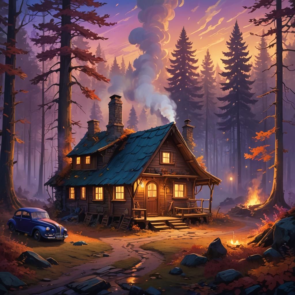 Autumn Forest Hut in Fantasy Concept Art