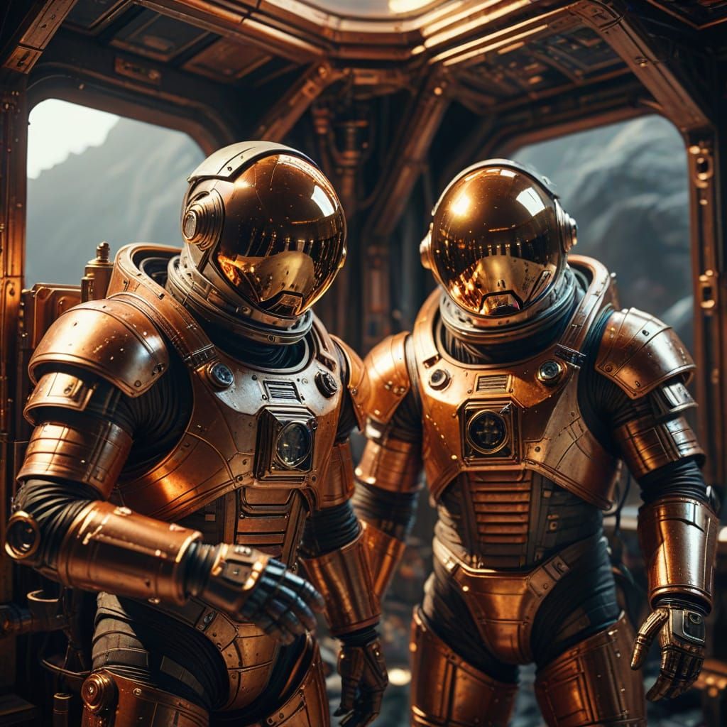Steampunk Astronauts in Lunar Lander Bridge