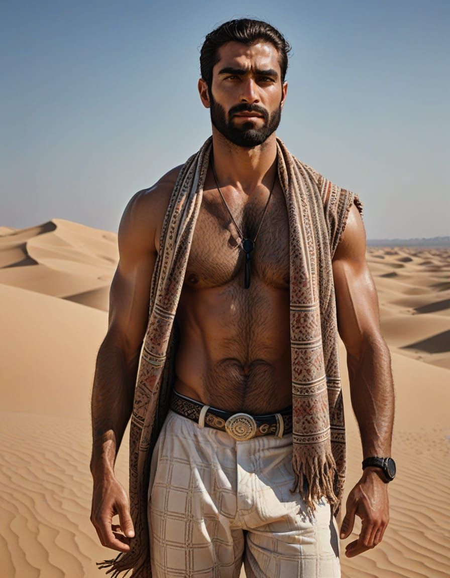 A Handsome Desert Warrior in Traditional Attire