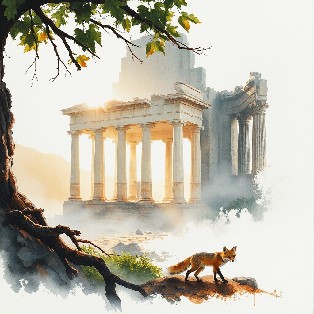 Ancient Roman Temple Emerging from Ruins at Sunrise