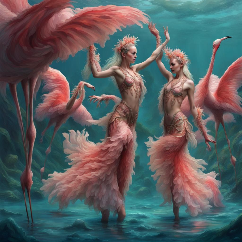 Sea Elven Flamingo Dancers Undersea Ballet