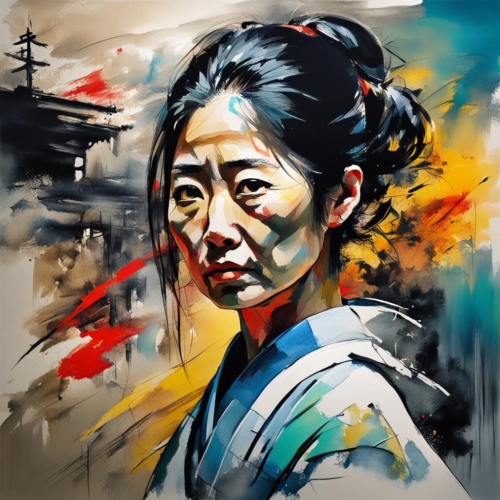 Vibrant Oil Painting of Japanese Woman in Repin Style