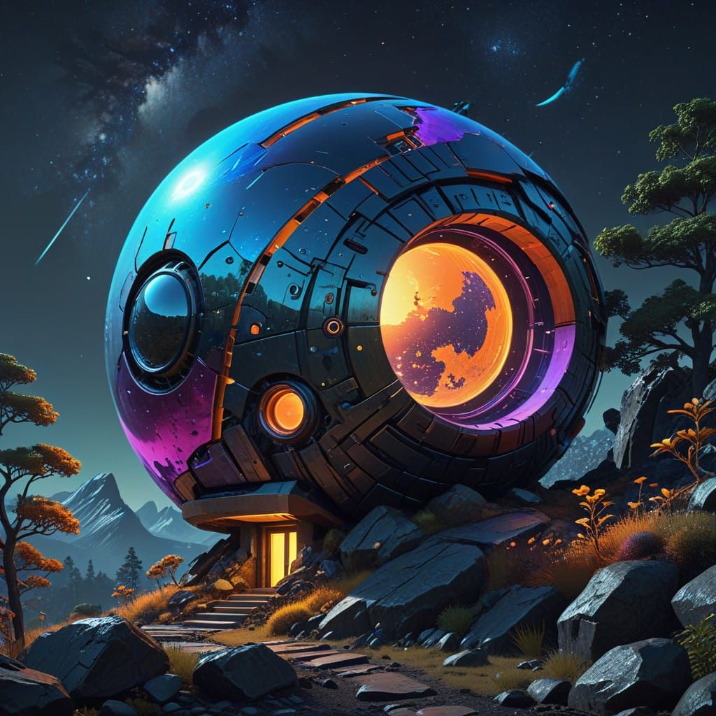 Futuristic Mars Colony Under Starry Skies