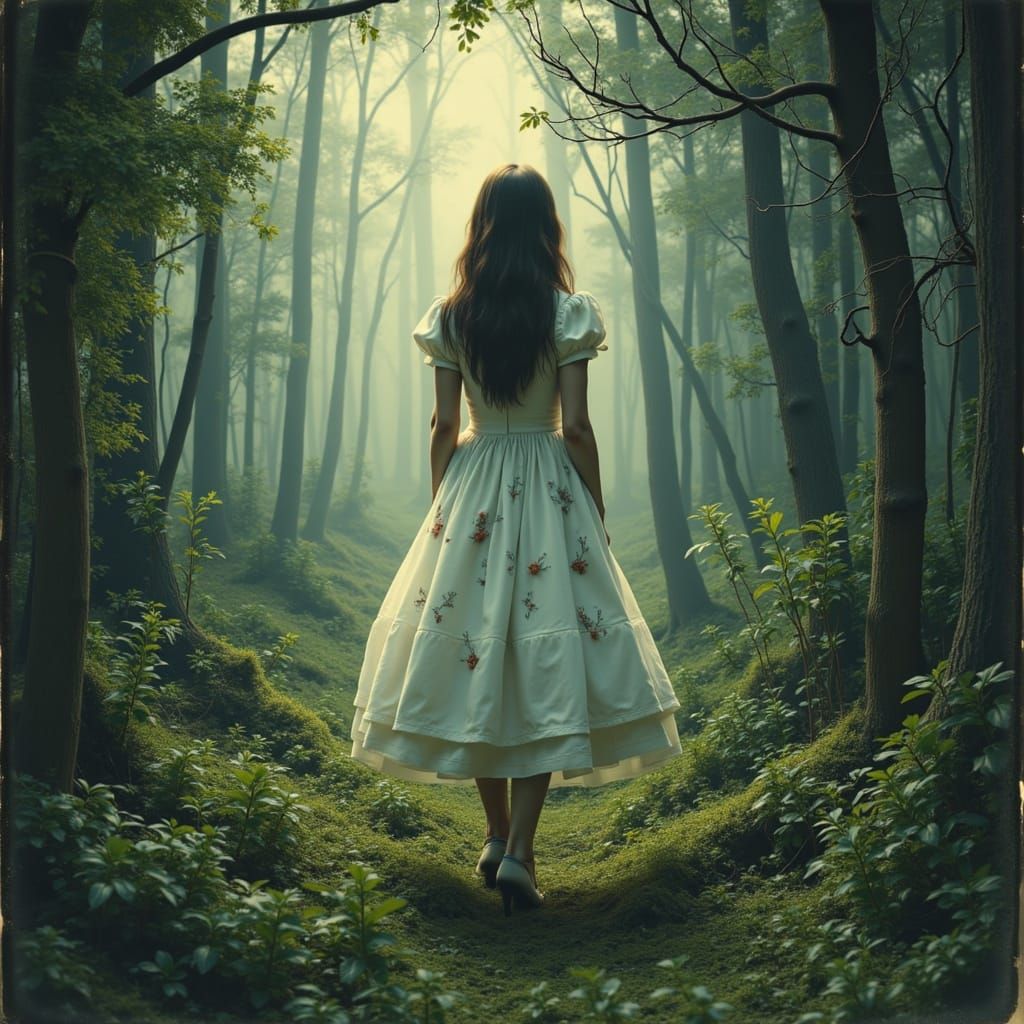 Ethereal Alice Lost in Dreamlike Forest