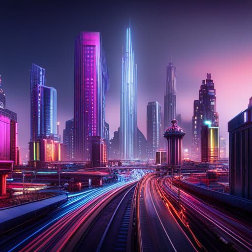Futuristic Neon Cityscape in Photorealistic Style