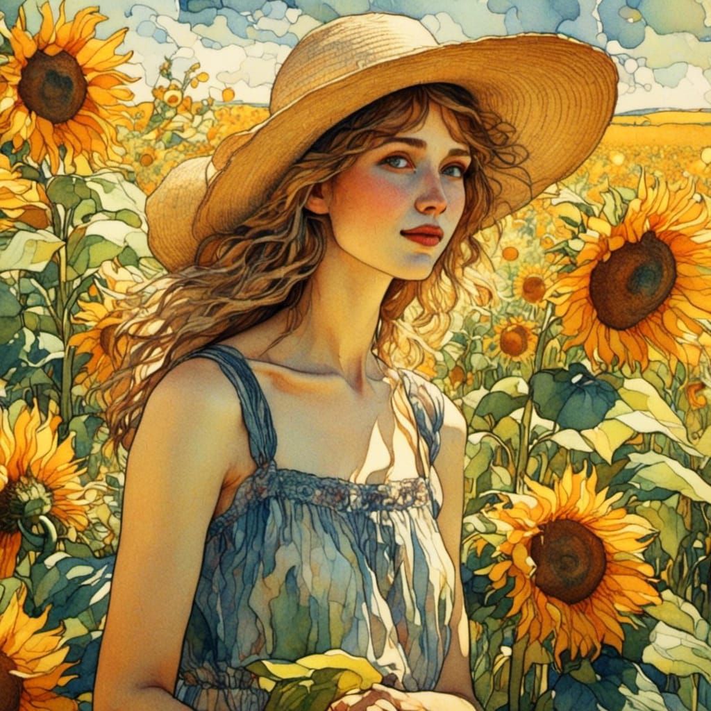 a portrait of an attractive young country girl framed by tal...