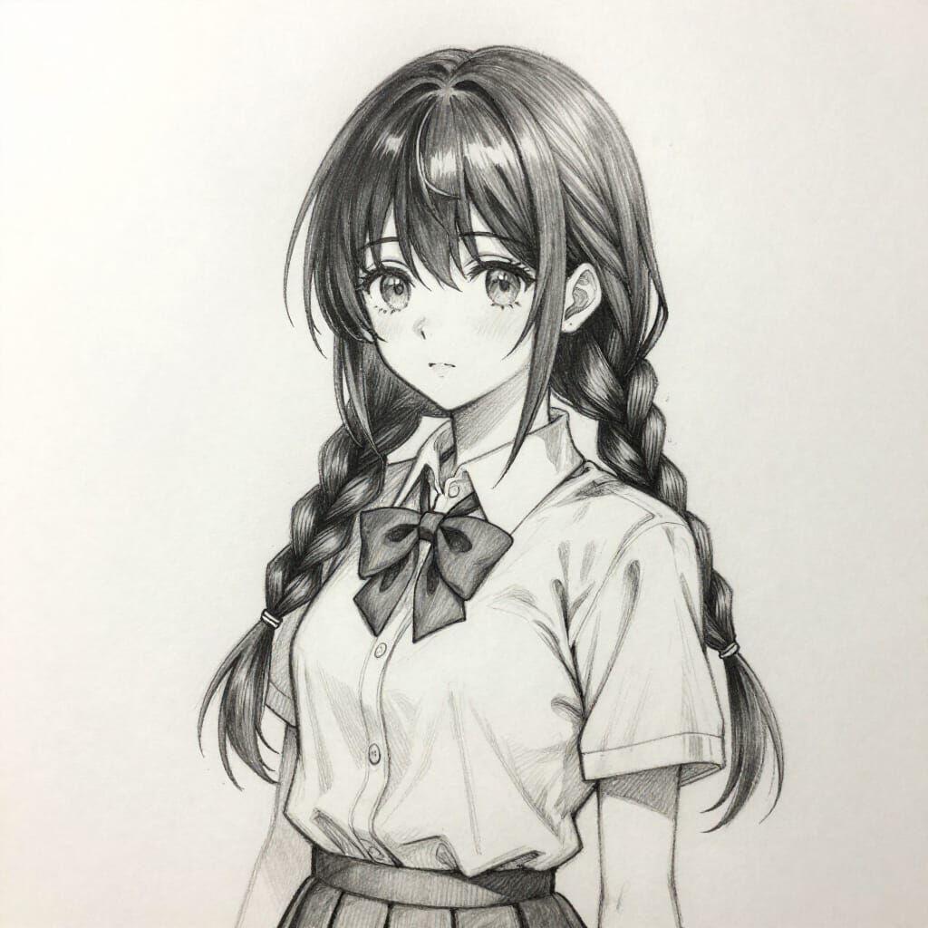 Realistic Anime Girl Sketch with Dynamic Lighting