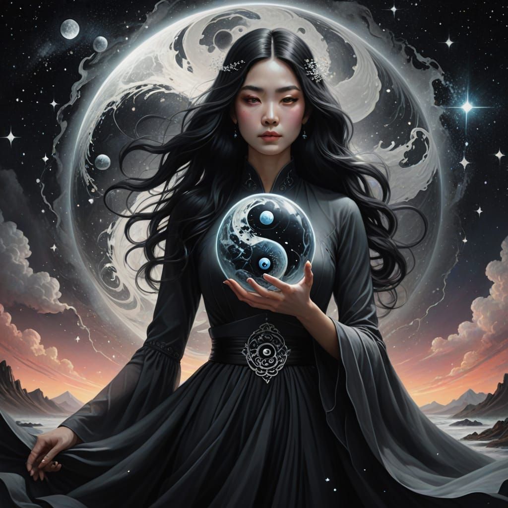 Surreal Woman Holding Earth in Nebulae