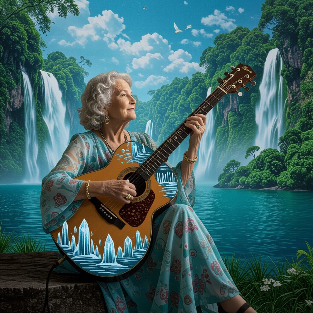 Crystal Guitarist in Psychedelic Atmosphere