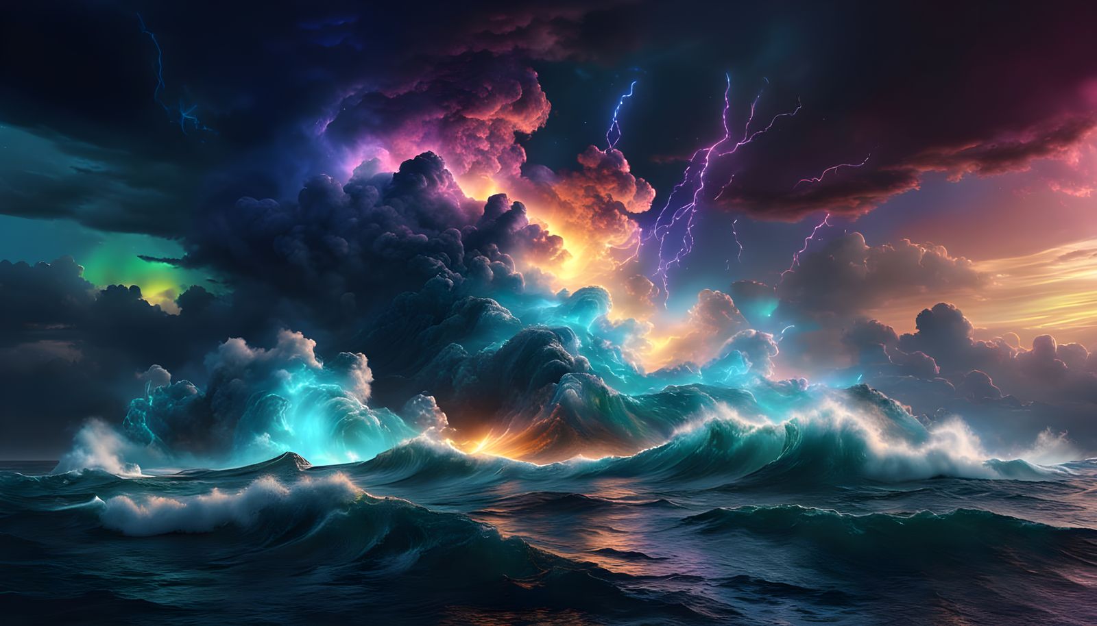 Iridescent Storm at Sea: A Photorealistic Digital Painting