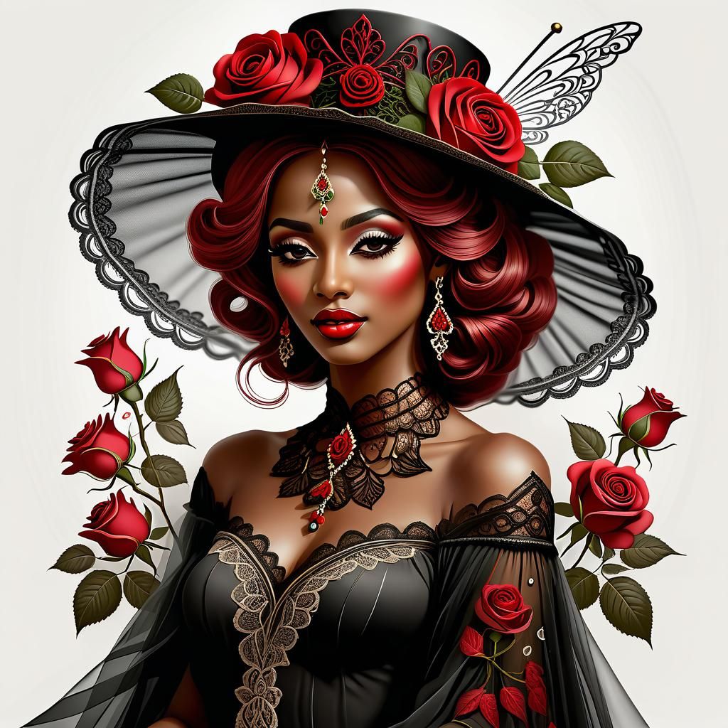 Gothic Fairy with Roses Hat in Kinetic Art