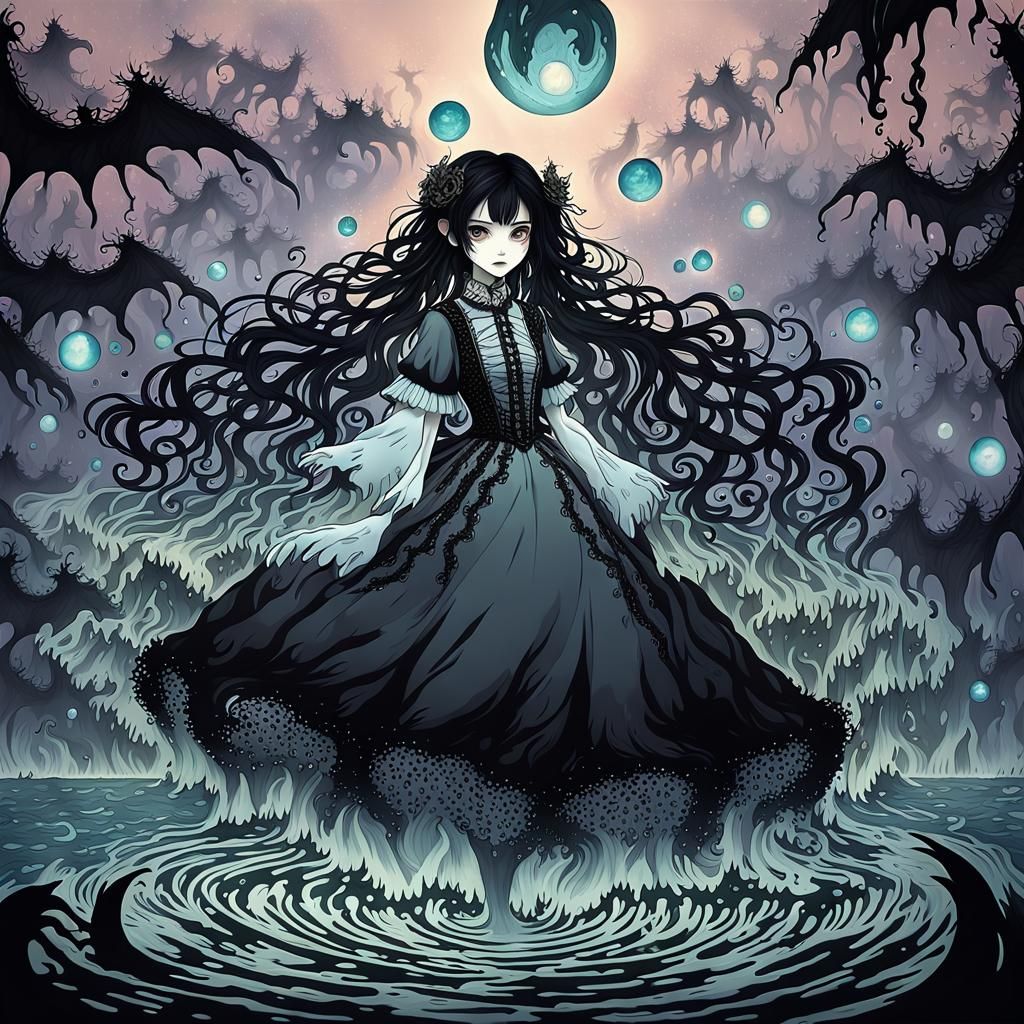 Ethereal Manga Ghost in Pastel Gothic Style