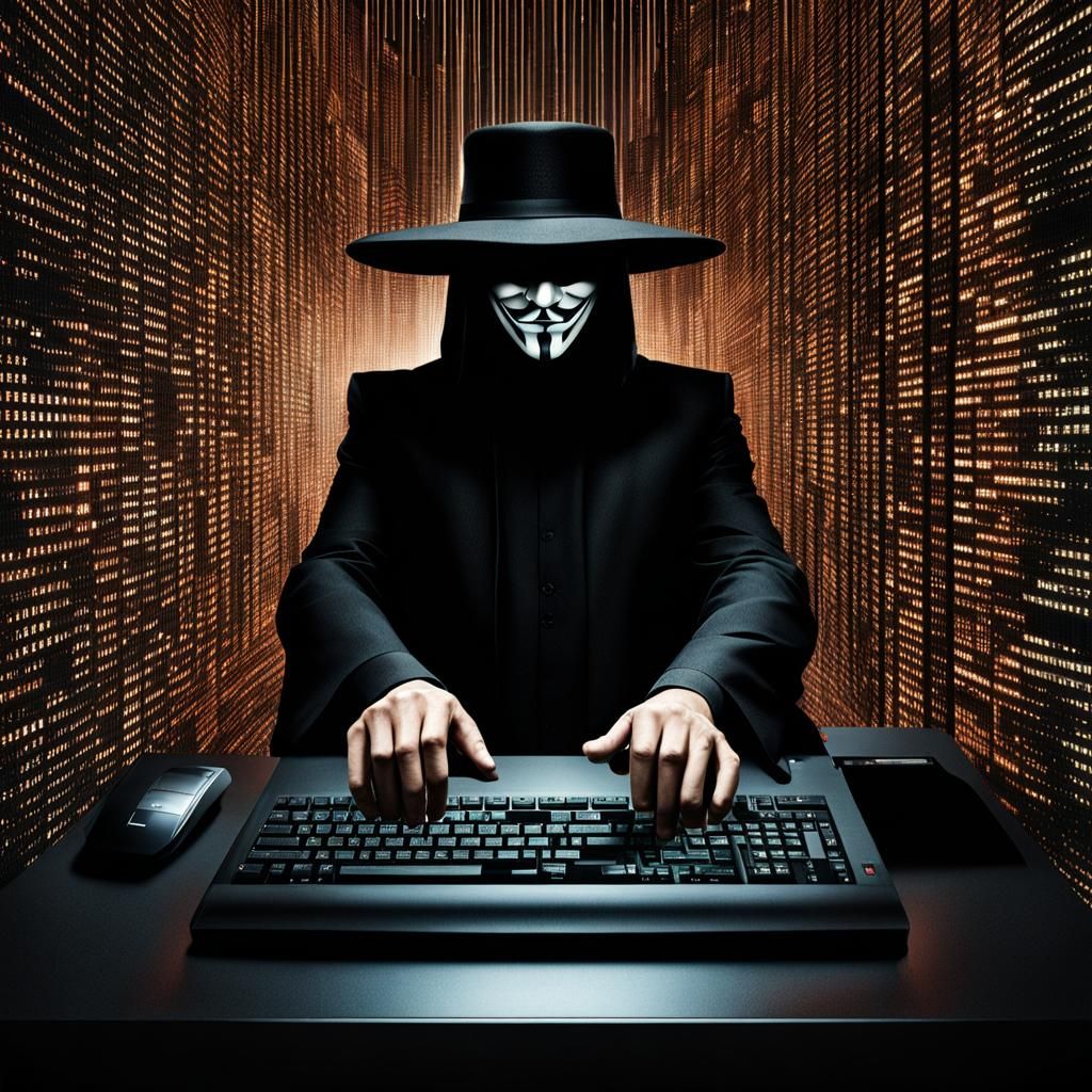 V for Vendetta Man in Matrix Cyberpunk Style