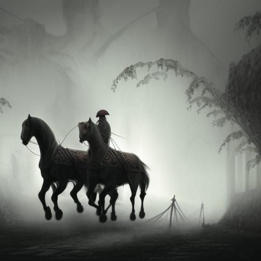 Medieval Castle Carriage Arrival on Foggy Night