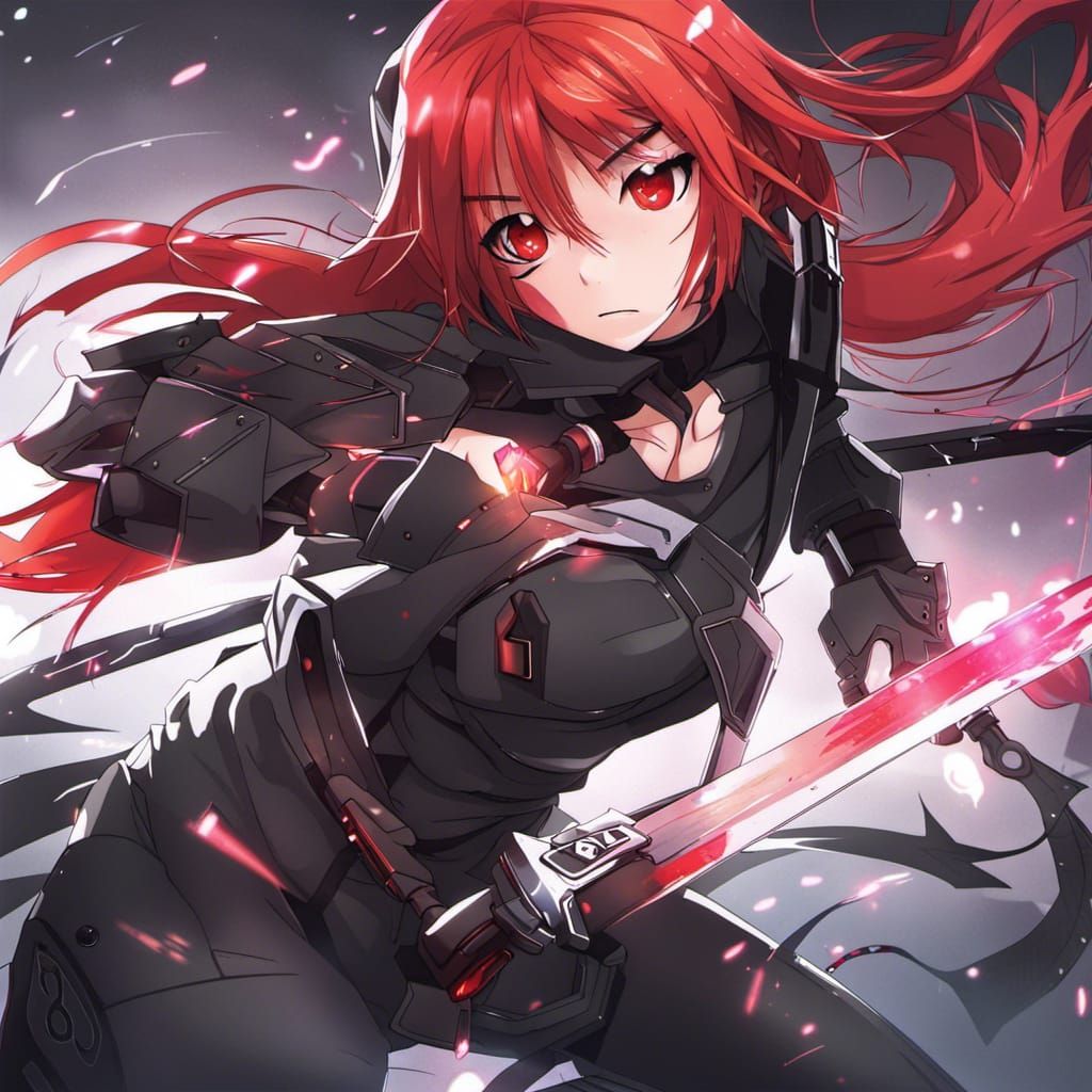 Cyber Ninja Girl with Sword in Anime Style